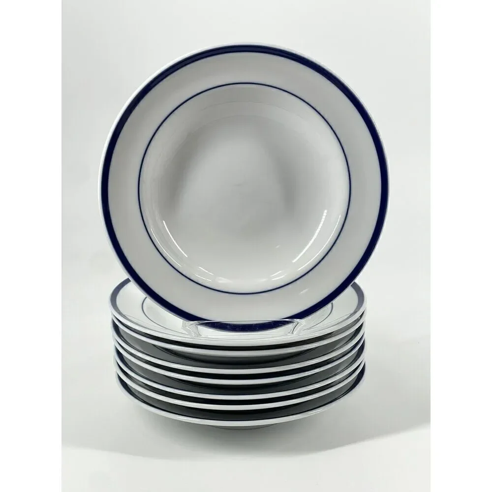 WILLIAMS SONOMA Brasserie White Blue Stripe Rimmed Soup Salad Pasta Bowl 9
